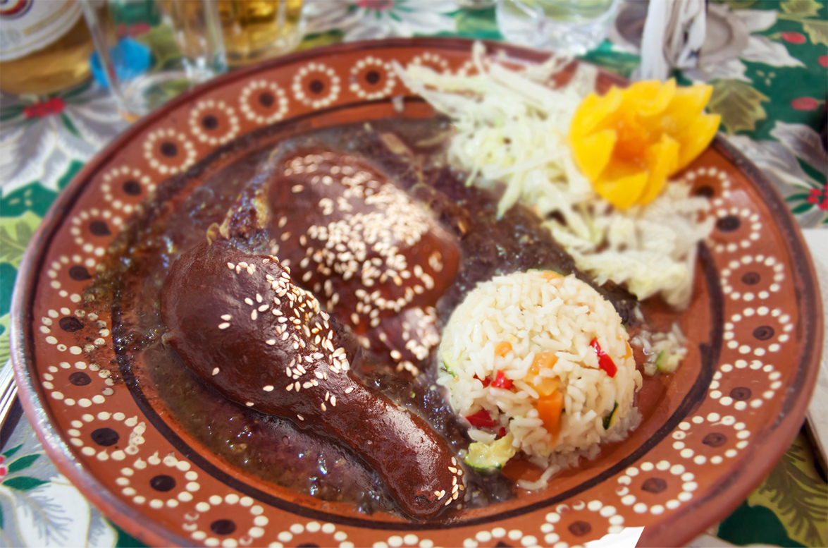 chicken mole chocolate dinner plate