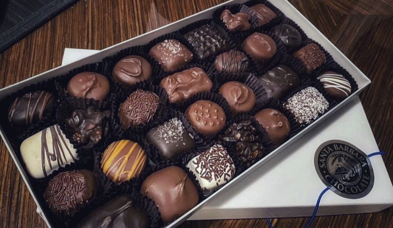 Assorted chocolates made with couverture chocolate