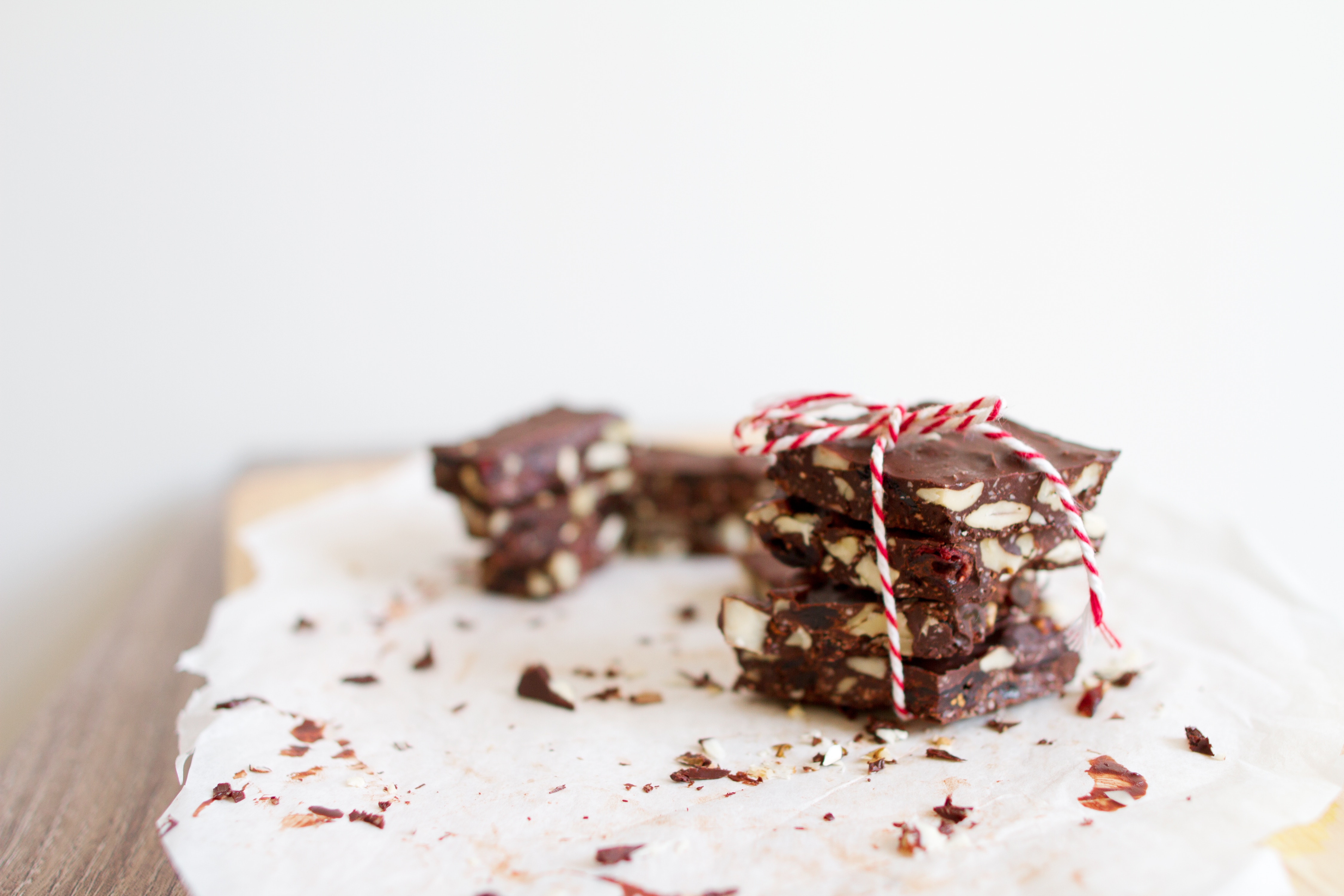 thick chocolate bark with nuts inside the chocolate
